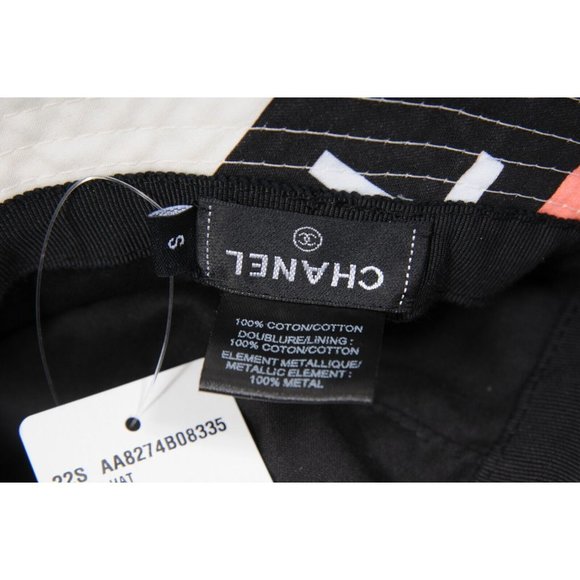 Chanel 22C CC Logo Bucket Hat Small S Pink White Black 100% Cotton Sun Cloche - Picture 15 of 16